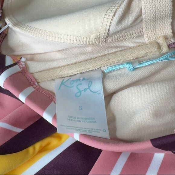 Kona Sol Variegated Stripe One Piece Swimsuit Bandeau Lace Up - Size Small 4-6 - Picture 5 of 9